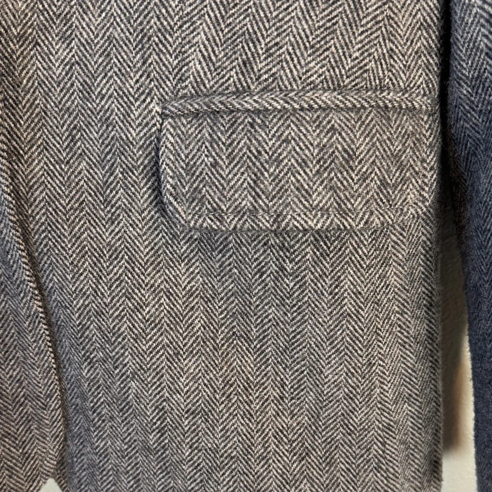 Lands' End One button Wool Charcoal Herringbone Blazer - Picture 2 of 11